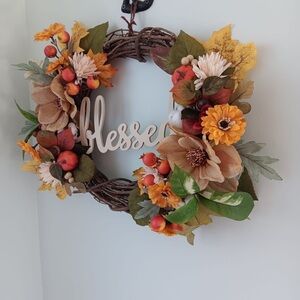 Wreath Flippers Handcrafted 14" "Blessed" Autumn Magnolia and Mum Wreath